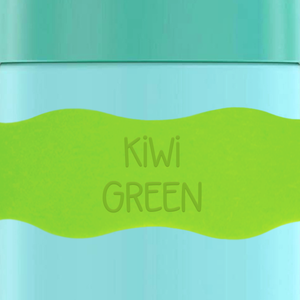 close up of InchBug Orbit Labels® Personalized Water Bottle Label - Kiwi Green on a green container