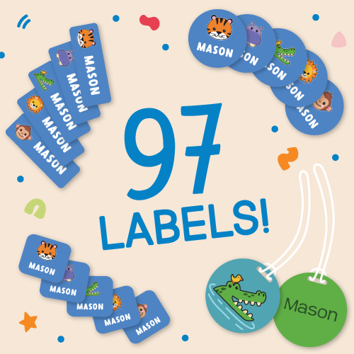 inclusions of the InchBug Big Bundle Daycare Labels Combo Pack - Preset with text that reads "97 LABELS!" found in the middle