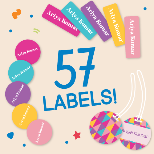 InchBug Solid Pee Wee Daycare Combo Pack graphic, text read "57 LABELS!"