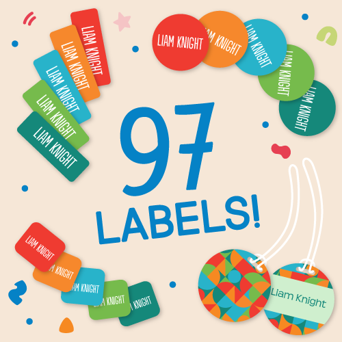 graphic for Big Bundle Daycare Labels Solid Combo Pack with text that reads "97 LABELS!"