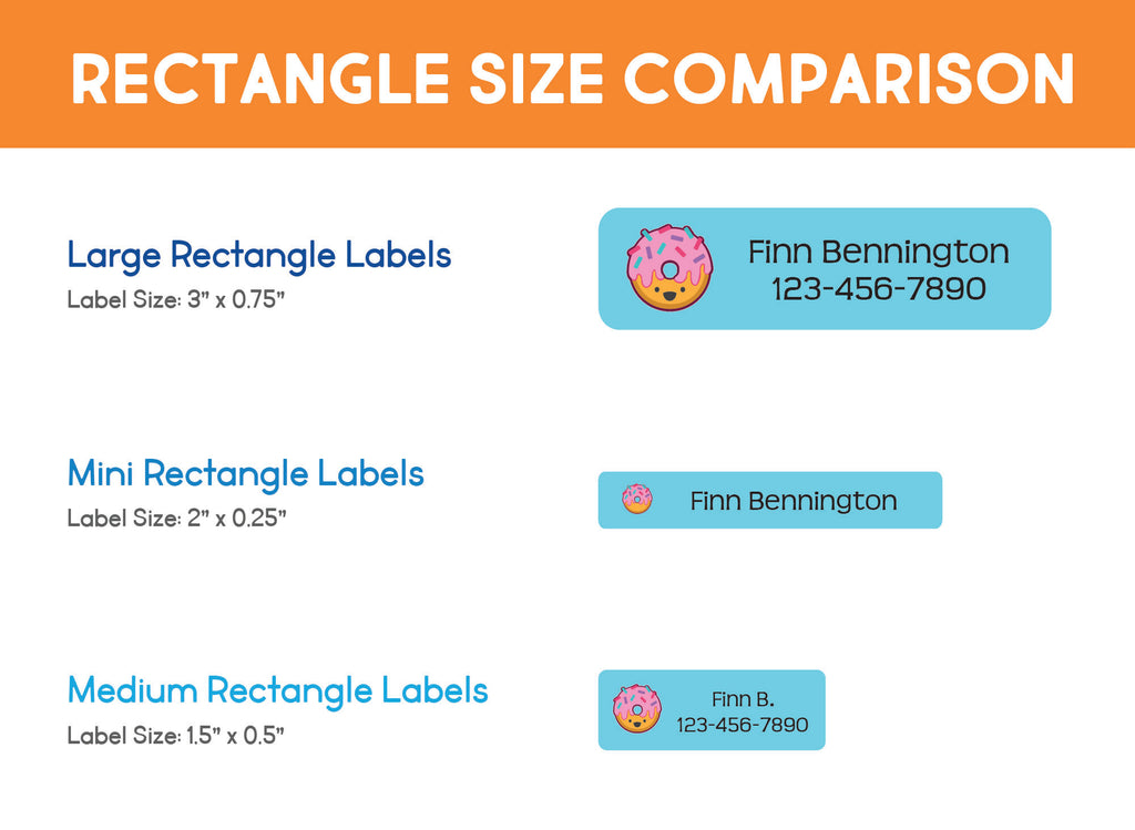 graphic showing the size comparison of rectangular InchBug sticker name labels