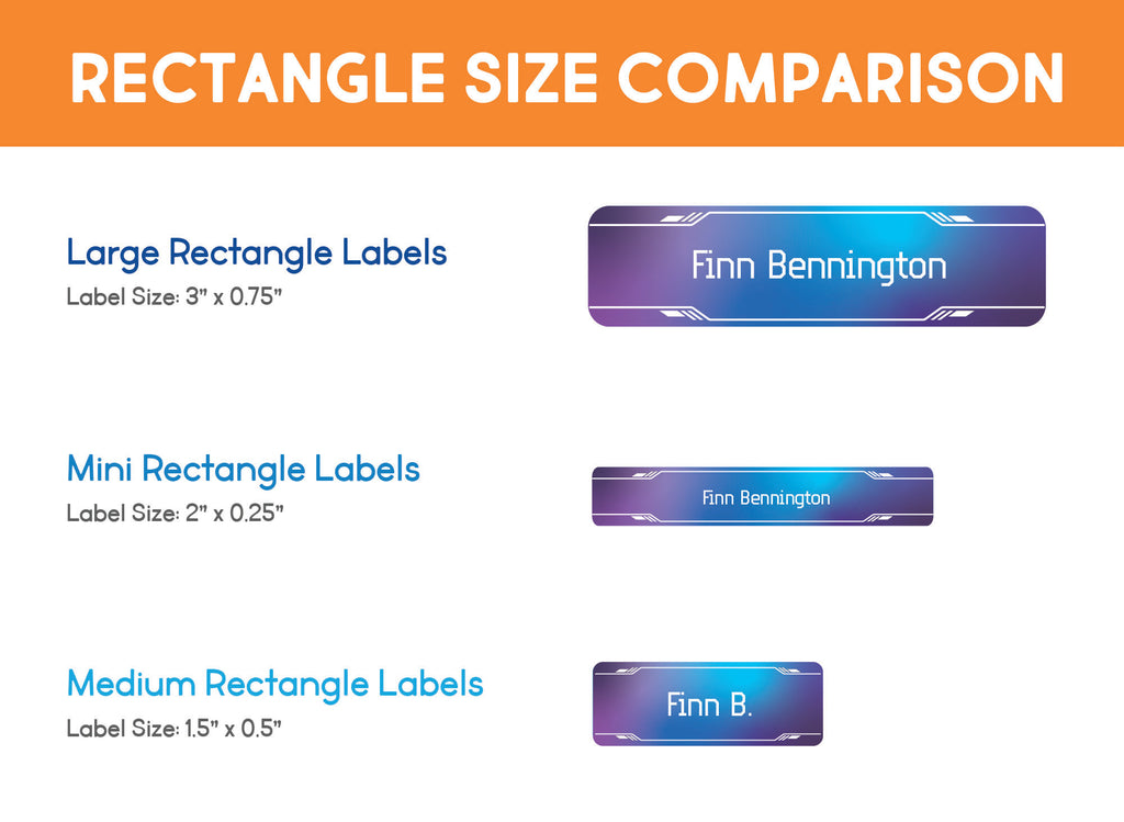 InchBug Rectangle Name Labels - Teen Line - size comparison chart