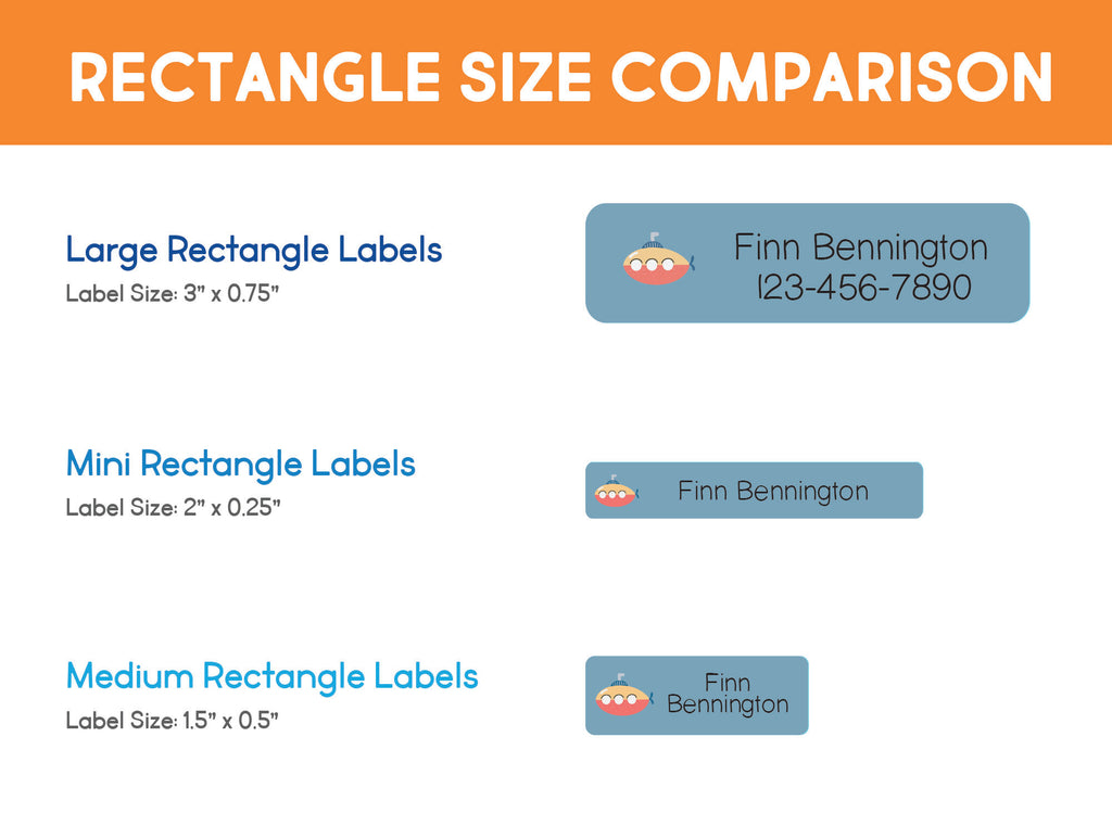graphic showing the size comparison of InchBug rectangle label