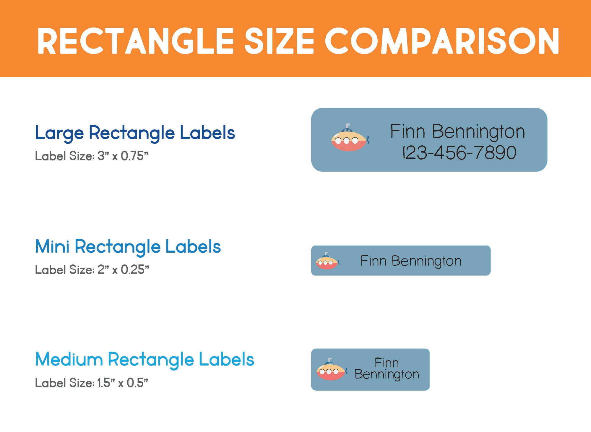 graphic showing the size comparison of InchBug rectangle label