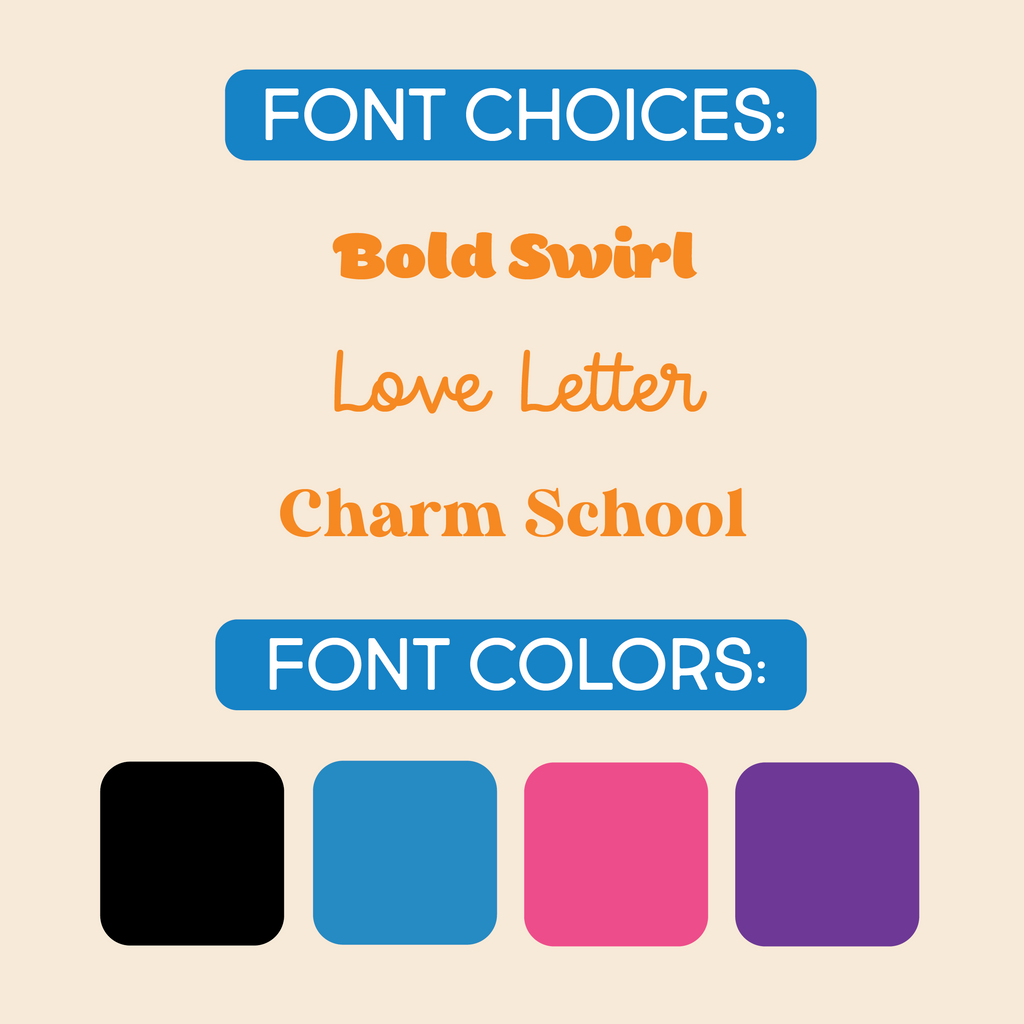 InchBug personalized sequin pillowcases list of font choices - bold swirl, love letter, charm school