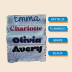 InchBug sequin pouches - list of name color choices: sky blue, flamingo, grape, black