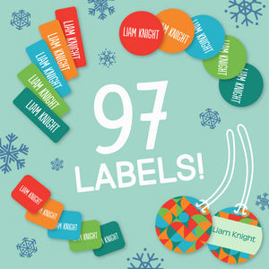 InchBug Holiday Gifting Big Bundle Combo Pack inclusions, with the text "97 LABELS" in the middle