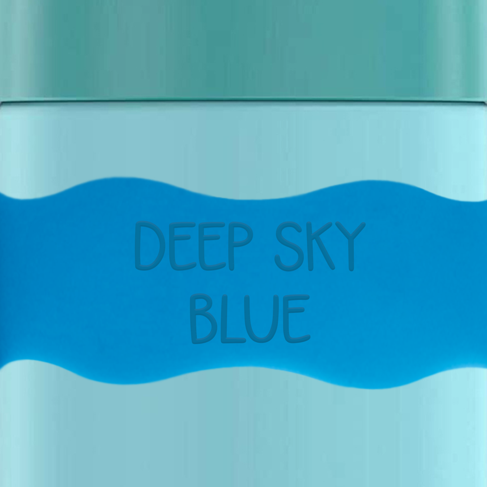 close up of InchBug Orbit Labels® Personalized Water Bottle Label - Deep Sky Blue on a green container