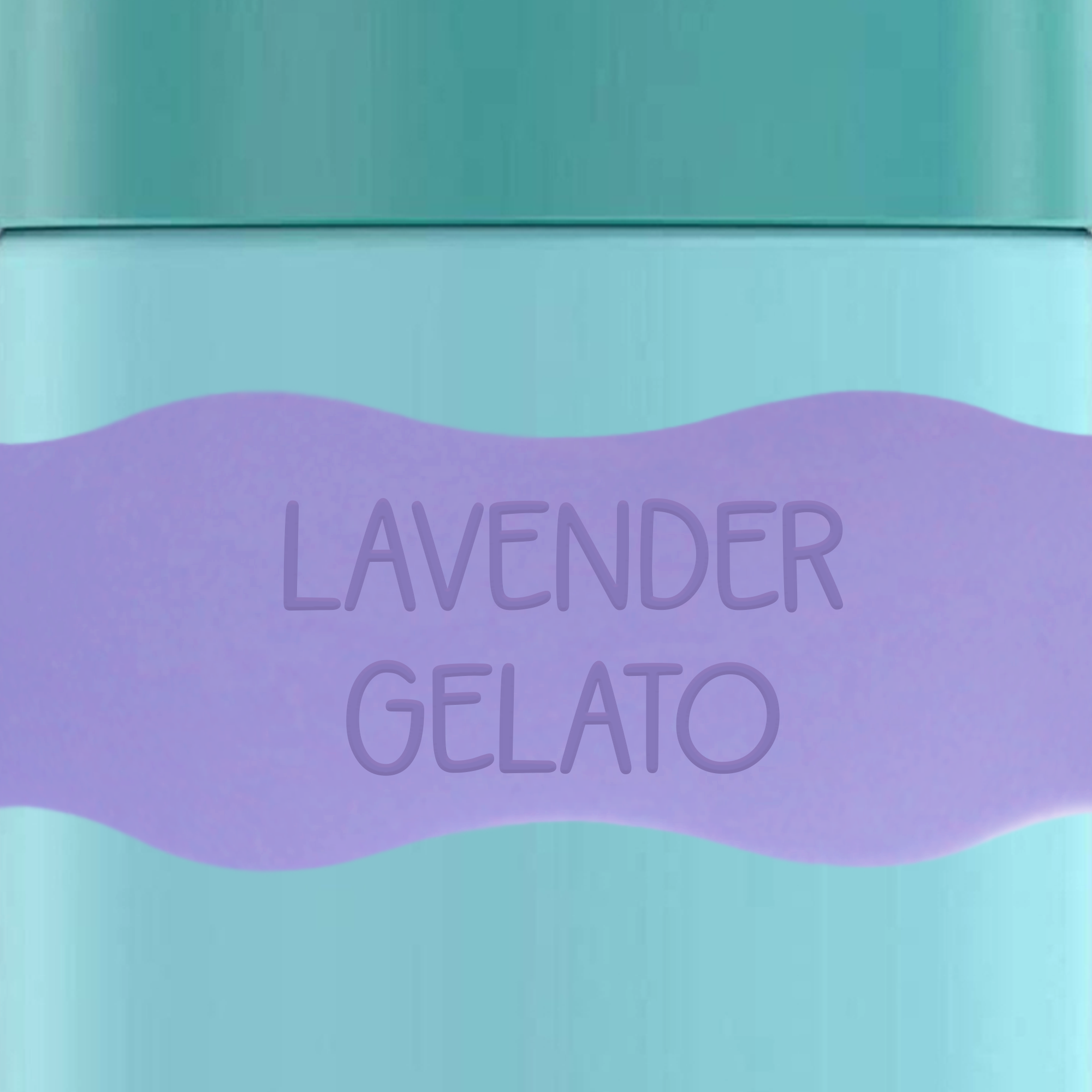 close up of InchBug Orbit Labels® Personalized Water Bottle Label - Lavender Gelato on a green container