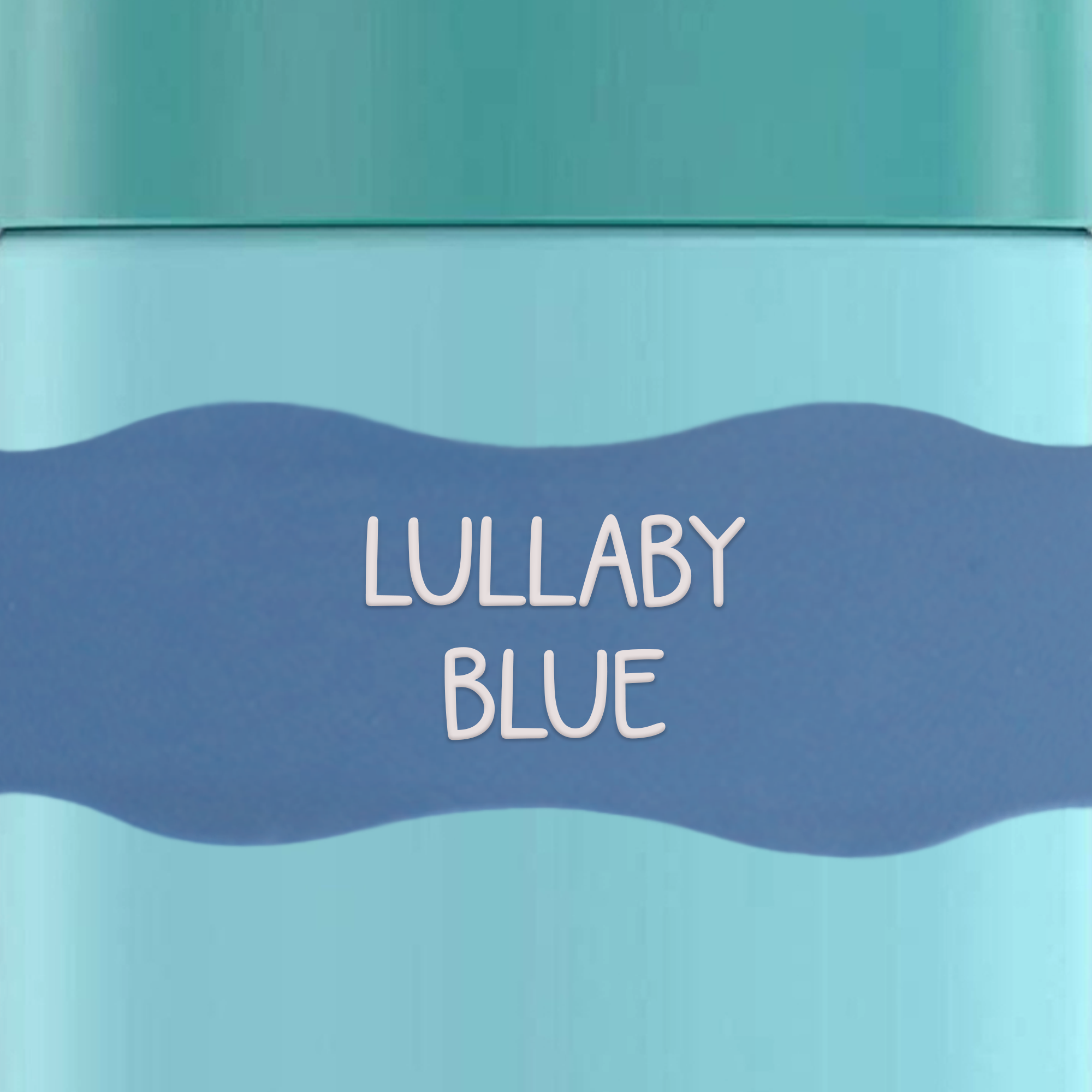 close up of InchBug Orbit Labels® Personalized Water Bottle Label - Lullaby Blue on a green container