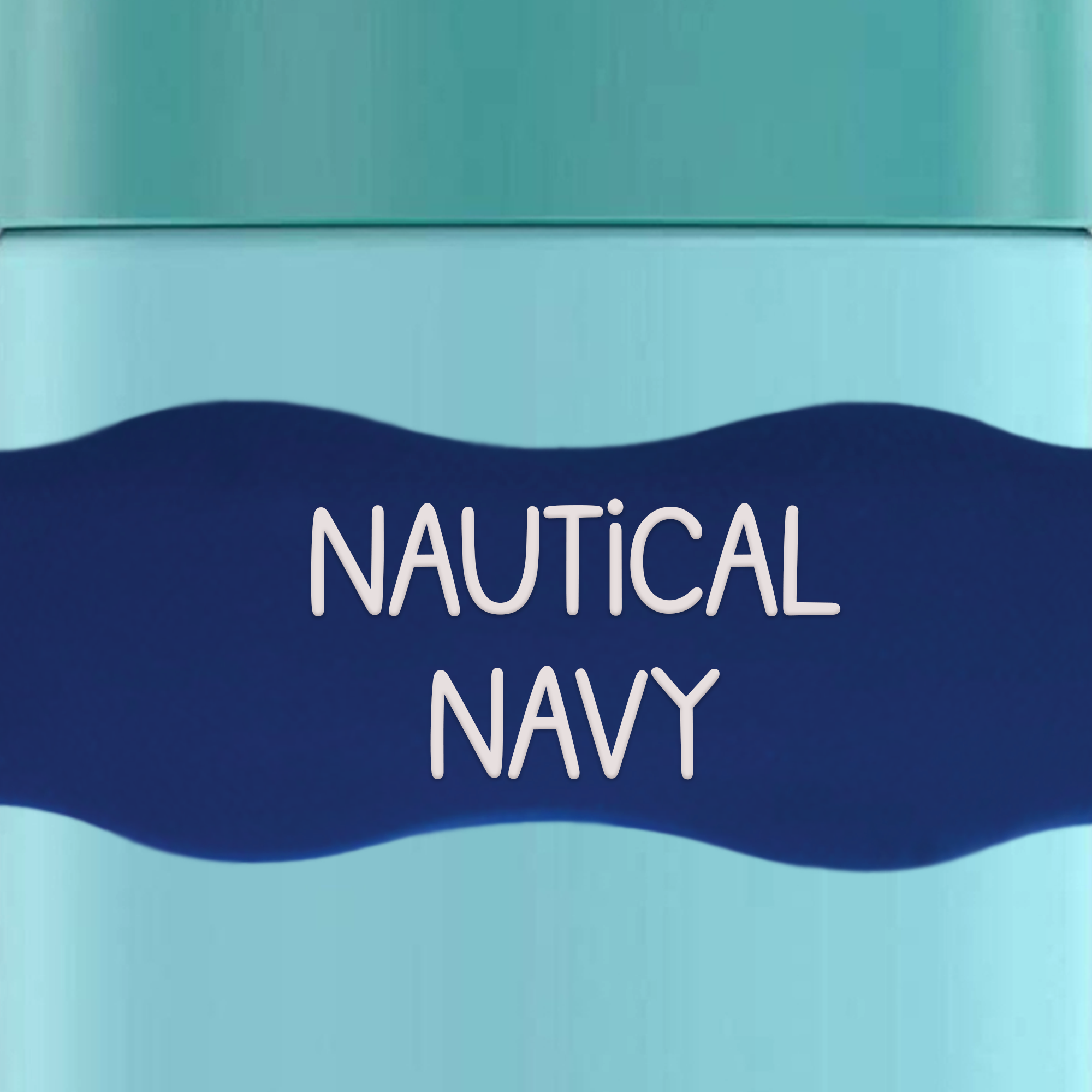 close up of InchBug Orbit Labels® Personalized Water Bottle Label - Nautical Navy on a green container