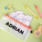 InchBug personalized zipper pouch with other school supplies