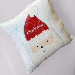 product image of the InchBug Silly Santa sequined pillow against a white background
