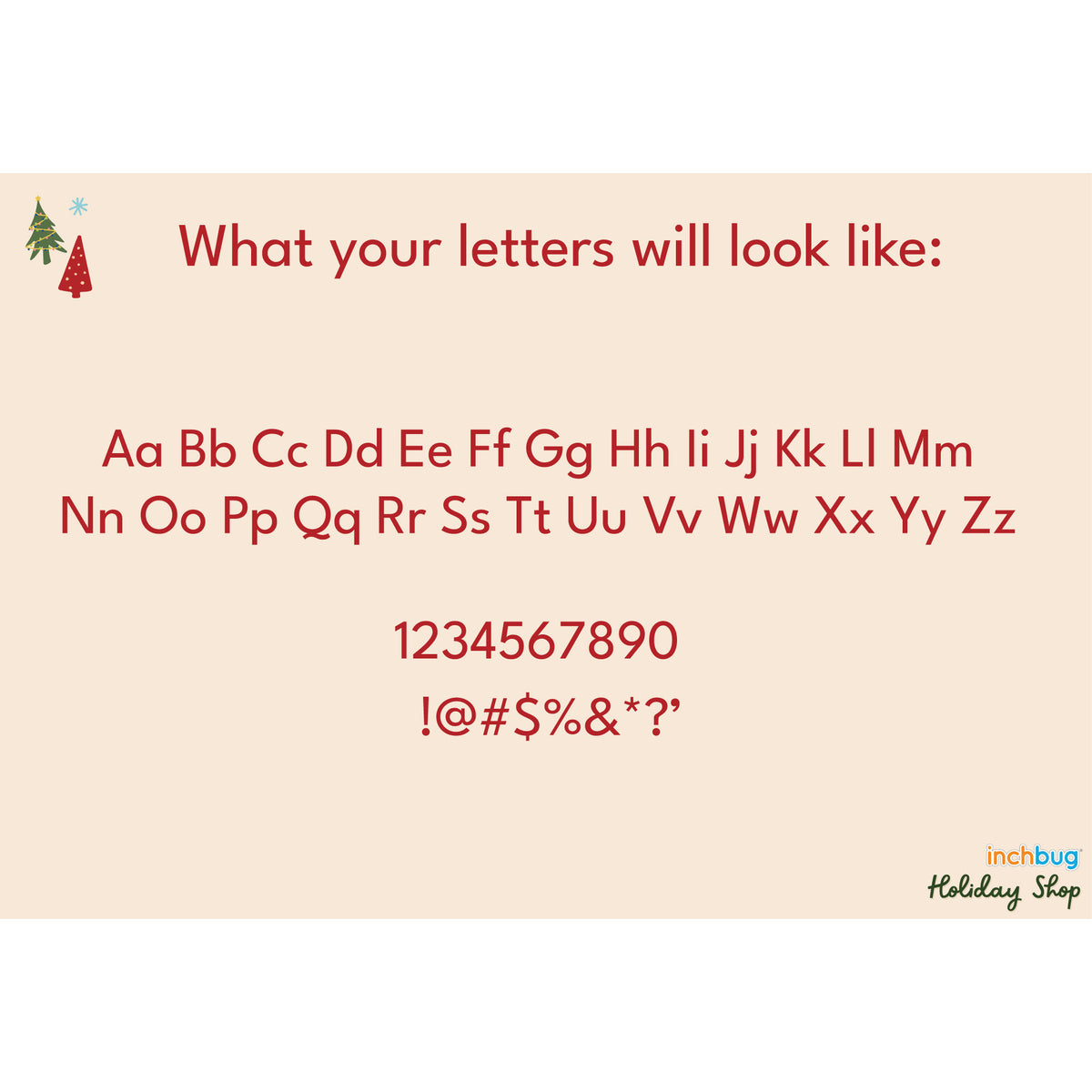 graphic showing how the letters will look like on the sequined InchBug Silly Santa pillow