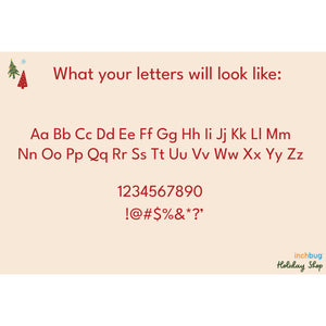 graphic showing how the letters will look like on the sequined InchBug Silly Santa pillow