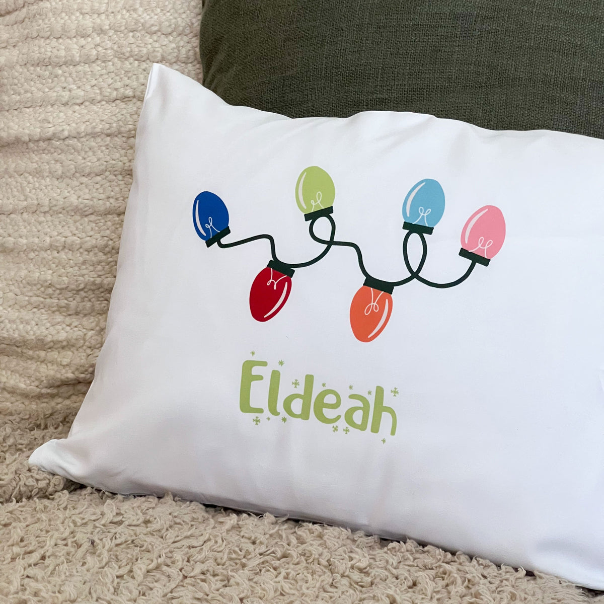 PERSONALIZED TODDLER PILLOW & PILLOWCASE -- MERRY & BRIGHT LIGHTS